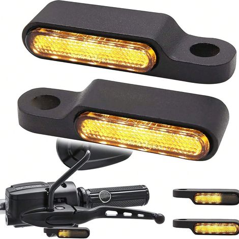 Intermitentes secuenciales universales de 12 V para motocicleta, LED cromados negros, montaje en manillar, miniintermitentes de aluminio, luz ámbar, resistentes al agua. (1/4)