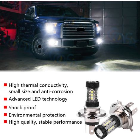 Ampoules LED H4 12V-24V 80W Super Lumineuses Feux De Jour Brouillard Auto Haute Puissance (1/5)