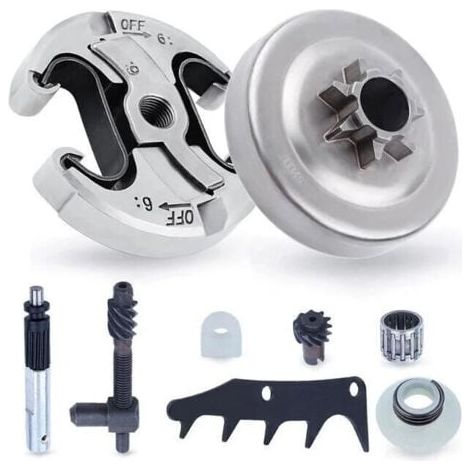 Piñón y embrague para Husqvarna 345 445 340 450, piñón de cadena de 0,325'' de paso, 6 dientes + tambor de embrague + rodamiento, kit de accesorios de repuesto para motosierra 8 en 1 (1/5)