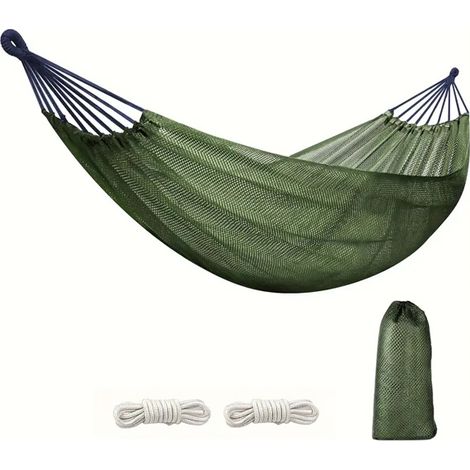 Fauteuil hamac structure anti-bascule, vert armée 190x130cm, paresseux, soie glacée, usage extérieur/intérieur (1/5)