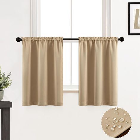 Petits Rideaux de fenêtre pour Salle de Bain, Rideaux imperméables pour café, Cuisine, 90 cm de Long, Beige Neutre (1/5)