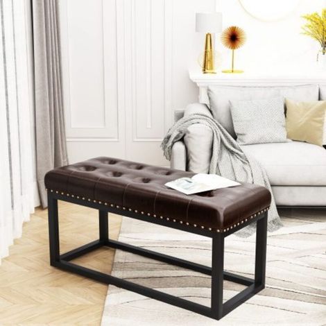 Gepolsterte Bank im Retro-Stil – Sitzfläche aus Kunstleder mit Knopfheftung, Gestell aus Metall im Industriestil – Ideal für Eingangsbereiche, Schlafzimmer, Wohnzimmer oder am Fußende des Bettes (Farb (1/5)