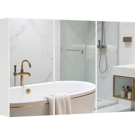 CHICFURN Armadietto bagno con specchio 90 x 15,5 x 60 cm bianco da parete (1/5)