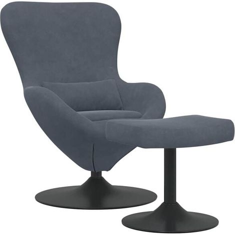 Fauteuil en forme d'œuf avec repose-pieds, velours gris foncé (1/5)