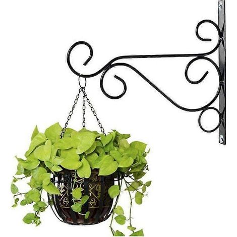 Lot de 2 supports pour paniers suspendus d'extérieur, crochets de jardin en métal noir, crochets de clôture de 25 cm de longueur pour paniers suspendus (1/5)
