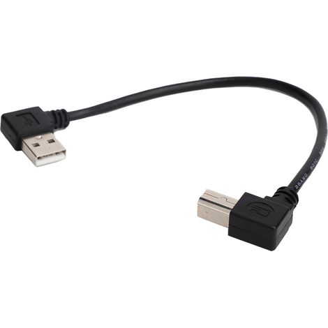 Câble d'imprimante/scanner de 20 cm, connecteur USBA mâle coudé à gauche vers USBB mâle coudé à gauche, fil noir (1/5)