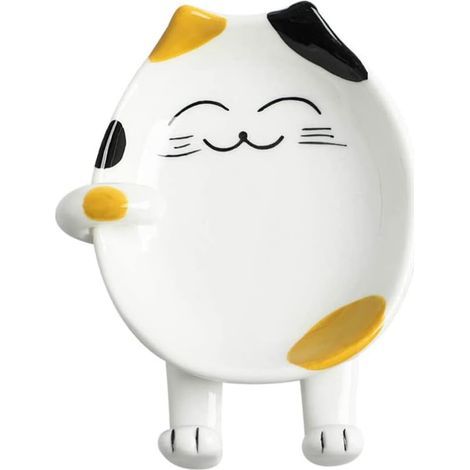 1 - Repose-Cuillère - Support Couvercle - Céramique Motif Chat - Pour Ustensiles Cuisine Et Couvercles De Casserole - Blanc - 12x8cm (1/5)