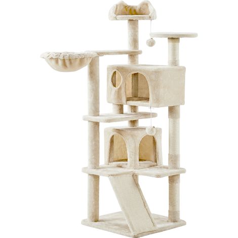 Homevive Rascador para Gatos Árbol para Gatos Medinos Castillo Juego de Gato Gatitos Mascotas, con Alfombra Rascadora Beige