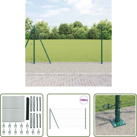 vidaXL Sécurité extérieure - Poteau de clôture. Vert 100 x 1,2 m (maillage de 50 mm) (1/5)