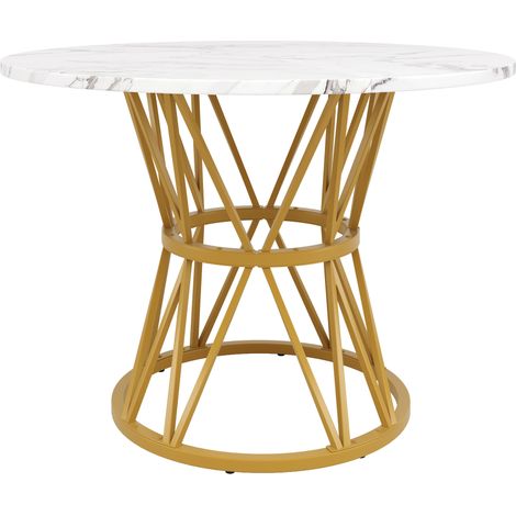 Mesa de comedor redonda 100x100x76 cm MDF efecto mármol con patas metálicas doradas HOMVRA (1/5)