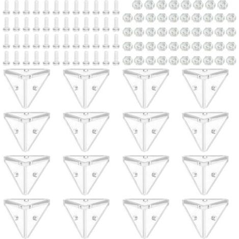 (Transparent)16 Pieces Clear Acrylic Corner Bracket, 3 Holes Transparent Right Angle Connection Brackets with Mounting Screws, for Connecting and Reinforcing Showcase, Plexiglas Box (1/5)