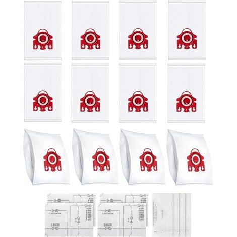Lot de 12 sacs d'aspirateur 3D Airclean, compatibles avec les aspirateurs Miele 3D FJM, adaptés aux séries Complete C1, Compact C1, Compact C2, S6, S4, S700, S500, S300 et S200, avec 4 filtres inclus. (1/4)