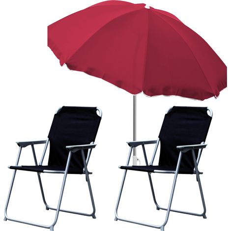 2x Campingstuhl schwarz + Sonnenschirm 180cm Rot-2xMPO2600S+MMC180P-Rot (1/5)
