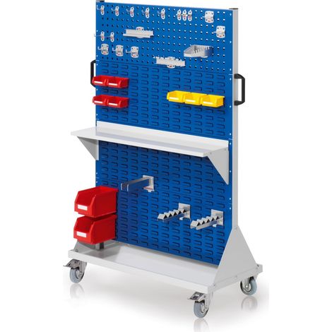 Kappes RasterMobil® mobiler Arbeitsplatzschrank Größe 4 1580x1000x500mm 2x Lochplatte 6x Schiltzplatte 37-teilig enzianblau
