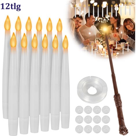 TolleTour Candele LED Sospese 12 Pezzi con Bacchetta Magica, 3 Modalità di Luce, Timer 6 Ore, Luce Bianco Caldo, Decorazione Natale e Feste (1/5)