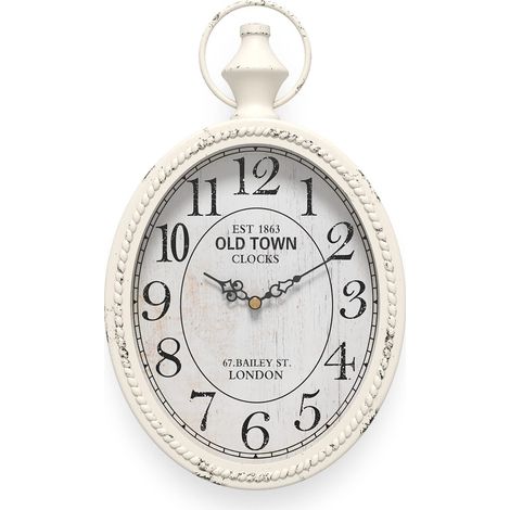 Horloge Murale Ovale rétro européenne, Design Ancien, Style Vintage, Horloge Murale silencieuse à Piles pour Cuisine, Chambre, Ferme, Bureau (Oval White) (1/5)