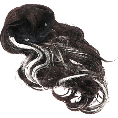Perruque Femme Longue Bouclée Noir Gris, Filet Respirant Maintien Ferme, Cheveux Synthétiques Ondulés avec Frange (1/5)