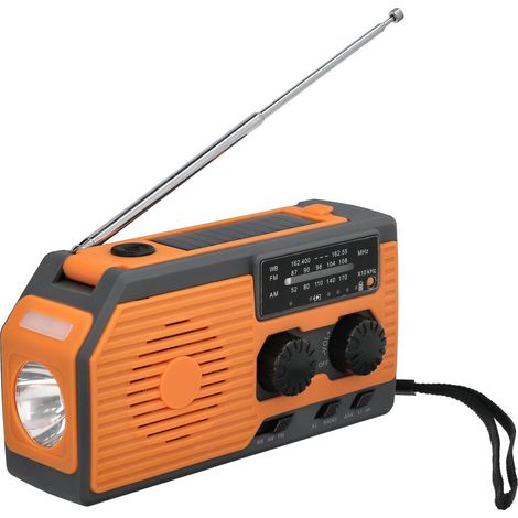 linterna led de emergencia solar con radio, con bateria, carga manual dinamo (1/4)
