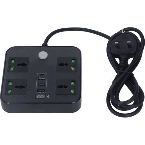 Prise multiple 8-en-1 avec interrupteur, multiprise haute puissance, ports USB, noir, fiche standard UK, 110-250V (1/5)