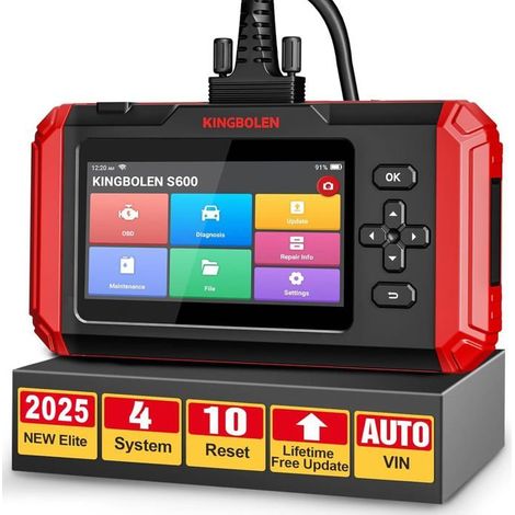 KINGBOLEN S600 Valise Diagnostic Auto pour Moteur/ABS/SRS/Boîte de Vitesses, Outil de Diagnostic OBD2 du 4 Système avec 10 Services