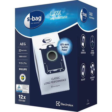 Beutelbeutel (x12) E201SM der langen Leistung Original für den Staubsauger Electrolux 90016848111
