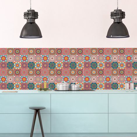 Sticker Mural Carrelage adhésif Cuisine Salle de Bain - 9 STICKERS CARRELAGES AZULEJOS MANDALA - 9stickers10x10cm (1/4)