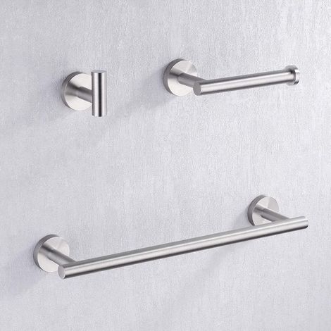 Set 3 Pièces Porte-Papier WC Crochet Barre 40cm Acier Inoxydable SUS304 Antirouille Brossé Mural Salle de Bain LA202DG-32 (1/5)