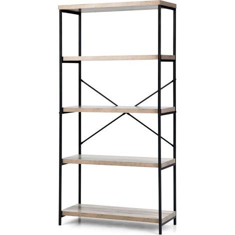 Libreria 5 piani legno struttura metallo industriale soggiorno ufficio Grigio (1/4)