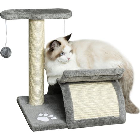 Albero Tiragraffi per Gatti Cuccia e 2 Palline 40x30x43 cm in Peluche con Palo in Sisal Grigio (1/5)