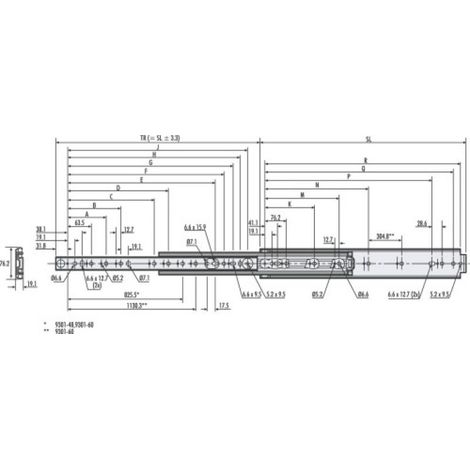 Coulisse pour tiroir – Charge 256 kg – Sortie totale – Montage latéral ou à plat – Acier zingué brillant – Longueur 800 mm – Accuride