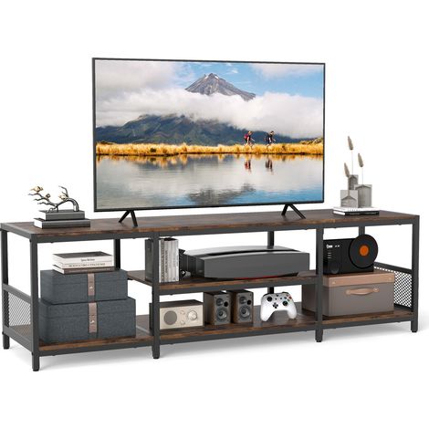 Meuble TV pour Téléviseurs Jusqu'à 65 Pouces avec Étagères de Rangement Ouvertes, Console Média au Style Industriel, 150 x 40 x 45 cm, Brun Rustique (1/5)