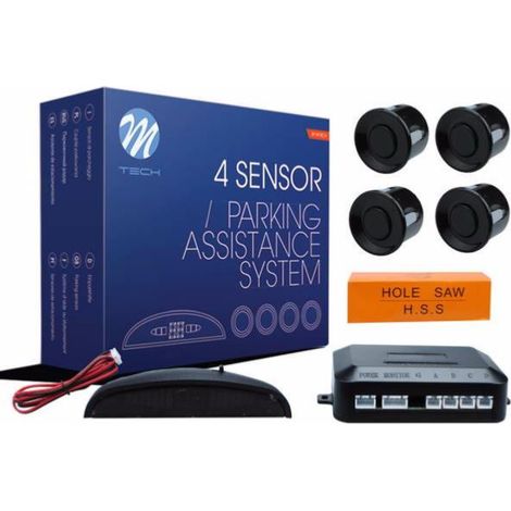 Adnauto – Kit radar de recul 4 capteurs noir – Sécurité manœuvre stationnement – Détection obstacles avec signaux sonores – Accessoires remorque