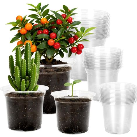 Pots de Fleurs en Plastique, Pot pour Semis, 10/12.7/16.5 cm, 15 Pcs Godet de Culture Rempotage, Godet Repiquage Plantation Transparent, pour Semis, Orchidées, Graines- Tailles Mixtes