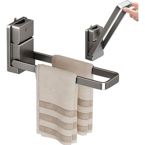 Paquete de 2 toalleros plegables autoadhesivos de acero inoxidable para baño. (1/5)