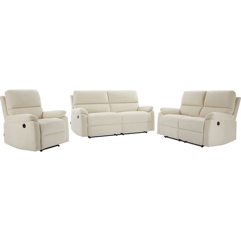 Canapés 3 places, 2 places et fauteuil relax électrique en velours côtelé beige LUNANO (1/4)