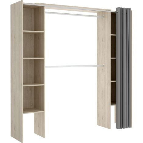 DEKIT - VESTIDOR SUIT CON DOS COLUMNAS, ADAPTABLE Y CON CORTINA - 205 x 180 x 50 cm - NATURAL (1/5)