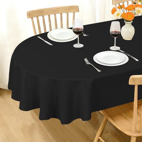 Noir Nappe Ovale 140x180cm, Table Anti Tache Exterieur Impermeable Jardin Lavable Protection Décoration Polyester Tissu pour Salle à Manger, fête, Mariage ou Maison, Cuisine, Salon, Halloween (1/5)