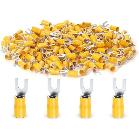 200 conectores de cable tipo horquilla aislados de 12-10 AWG, terminales de crimpado eléctricos tipo U de color amarillo.