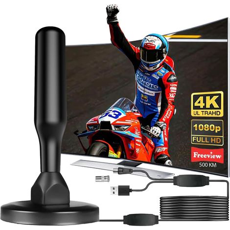 Antenne TV Intérieur Puissante, pour 2026 Antenne TNT HD avec Amplificateur de Signal Intelligent, Réception 360° Longue Portée 500km, Support Les Chaînes Gratuites per HDTV (Black) (1/5)