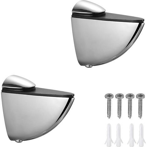 Supports d'étagères en verre réglables, en alliage de zinc, avec clip métallique pour fixation murale en verre, robustes pour étagères de 3 à 20 mm d'épaisseur (2 unités)