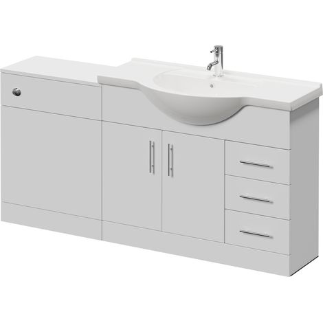Alexander James Cento Gloss White 1650mm 2 Door Vanity Unit Toilet Suite - 1650mm - Chrome 96mm Bar HandleWithout James Toilet Pan