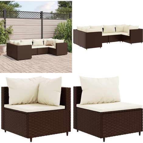 Set muebles de jardín 6 piezas y cojines ratán sintético marrón - Muebles de jardín - Sofás de jardín
