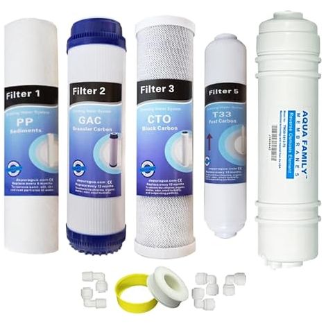 Depurtek - Kit 4 filtres et membrane 75 GPD en ligne pour osmose inverse Hidrotek Depuragua Moon (1/2)