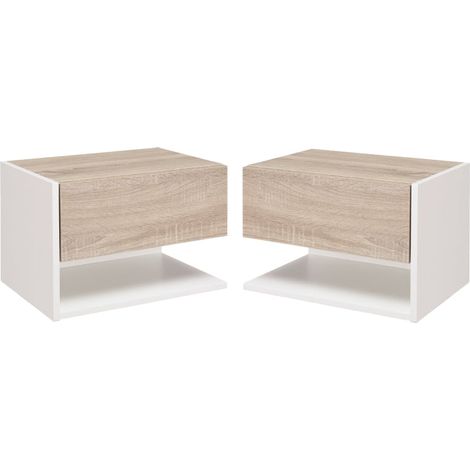 Set 2 Comodini Sospesi 46x30x30 cm in Truciolato Rovere e Bianco (1/5)