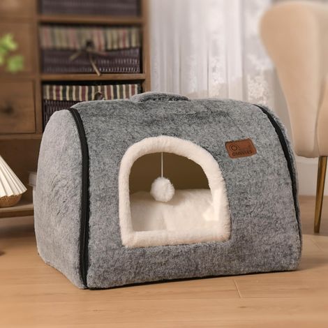 Niche en forme de grotte pour chats, Lits pour chats d'intérieur, Doux et confortable, Belle niche pour chats, maison pour chats, avec coussin rembourré amovible et lavable, Niche fermée (1/5)