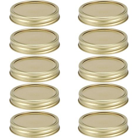 Split-type glass canning lids, round sealing lid for food containers, kitchen accessory (10 pieces, 70mm gold circular ring + lid plate) (1/5)