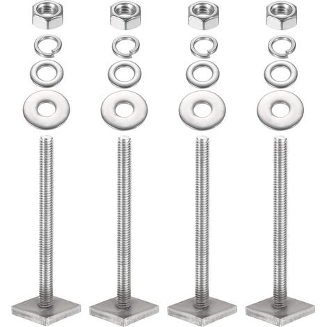 Boulons Fente T M6 x 65mm, 4 Jeux Boulons Tête Carrée T pour Porte-Bagages Toit Acier Inoxydable pour Rail T avec Écrous Rondelles pour Porte-Vélos Skis Kayaks (1/5)