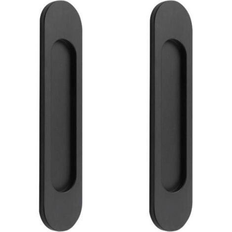 2 poignées de porte coulissantes ovales auto-adhésives en alliage d'aluminium noir mat sans perforation pour portes coulissantes, fenêtres d'armoires Longueur 148cm