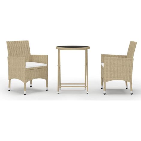 Maison Exclusive - Set Bistrot da Giardino 3 pz Polyrattan e Vetro Temperato Beige (1/5)