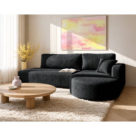 Miro - canapé d'angle droit 4 places convertible avec coffre en velours texturé - gris anthracite (1/5)